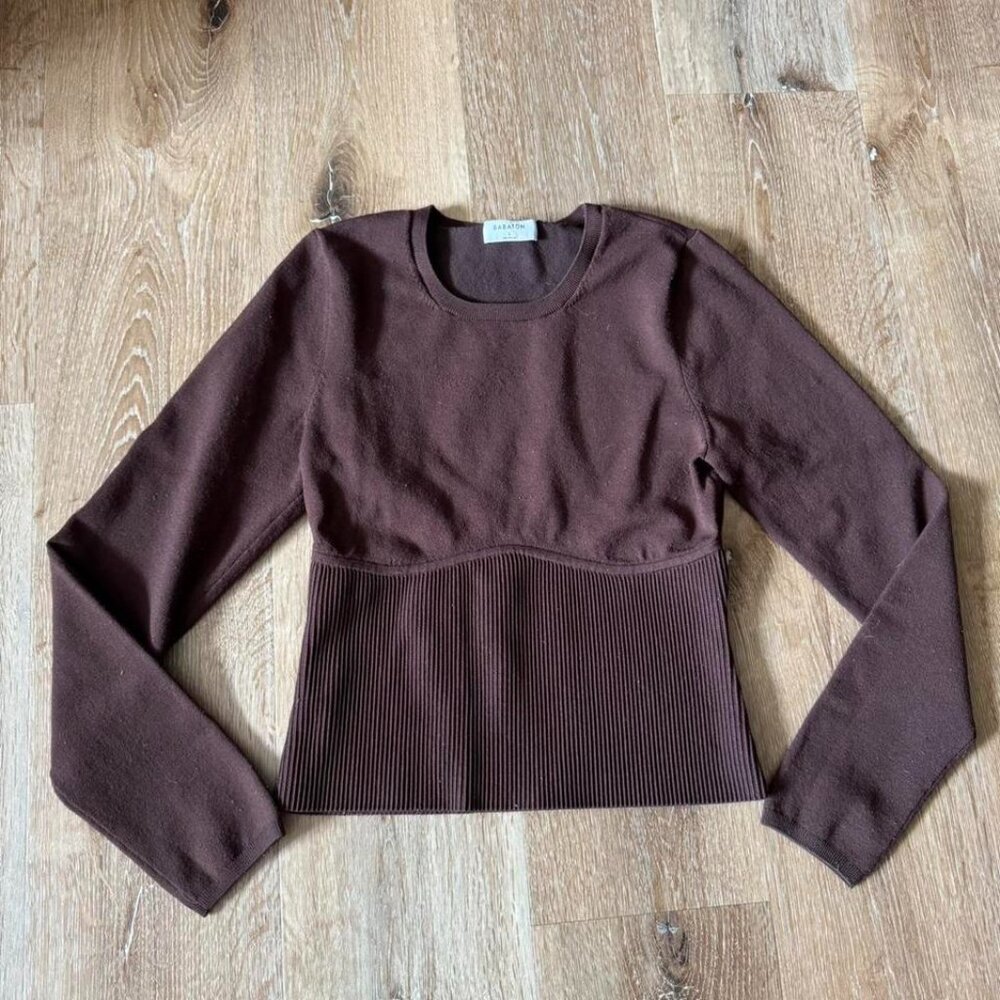 Aritzia Babaton Sculpt Knit Empire Waist Long Sleeve Dark Mocha Brown Size L
